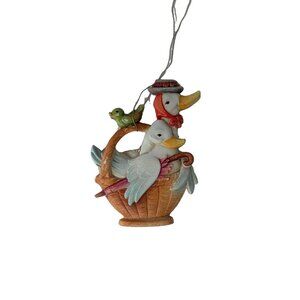 ANRI Ferrandiz Italy Goose & Bird Duck Basket Ornament Pastel Country Decor